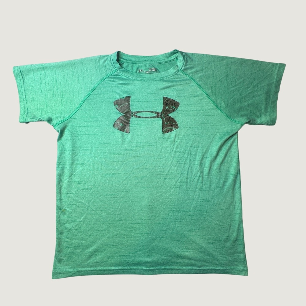Under Armour T-Shirt Kids YLG Green Big Logo Raglan Active Performance Top 12531